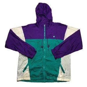 RARE Vintage 90s Champion Full-Zip Windbreaker Hoodie Track Jacket Size Large